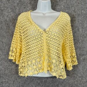 Chris McLaughlin Crochet Cardigan Topper Dainty Cottagecore Womens Large Yellow